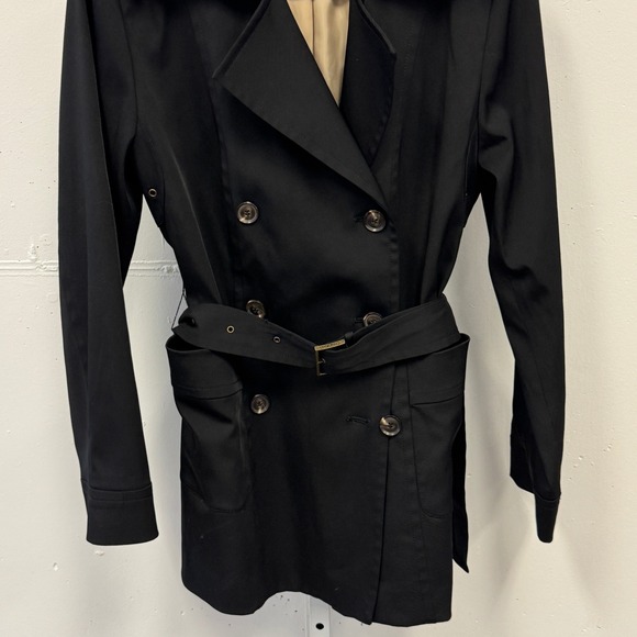 Calvin Klein Black Double Breasted Belted Trench Coat Jacket XS Epaulettes - Picture 6 of 15